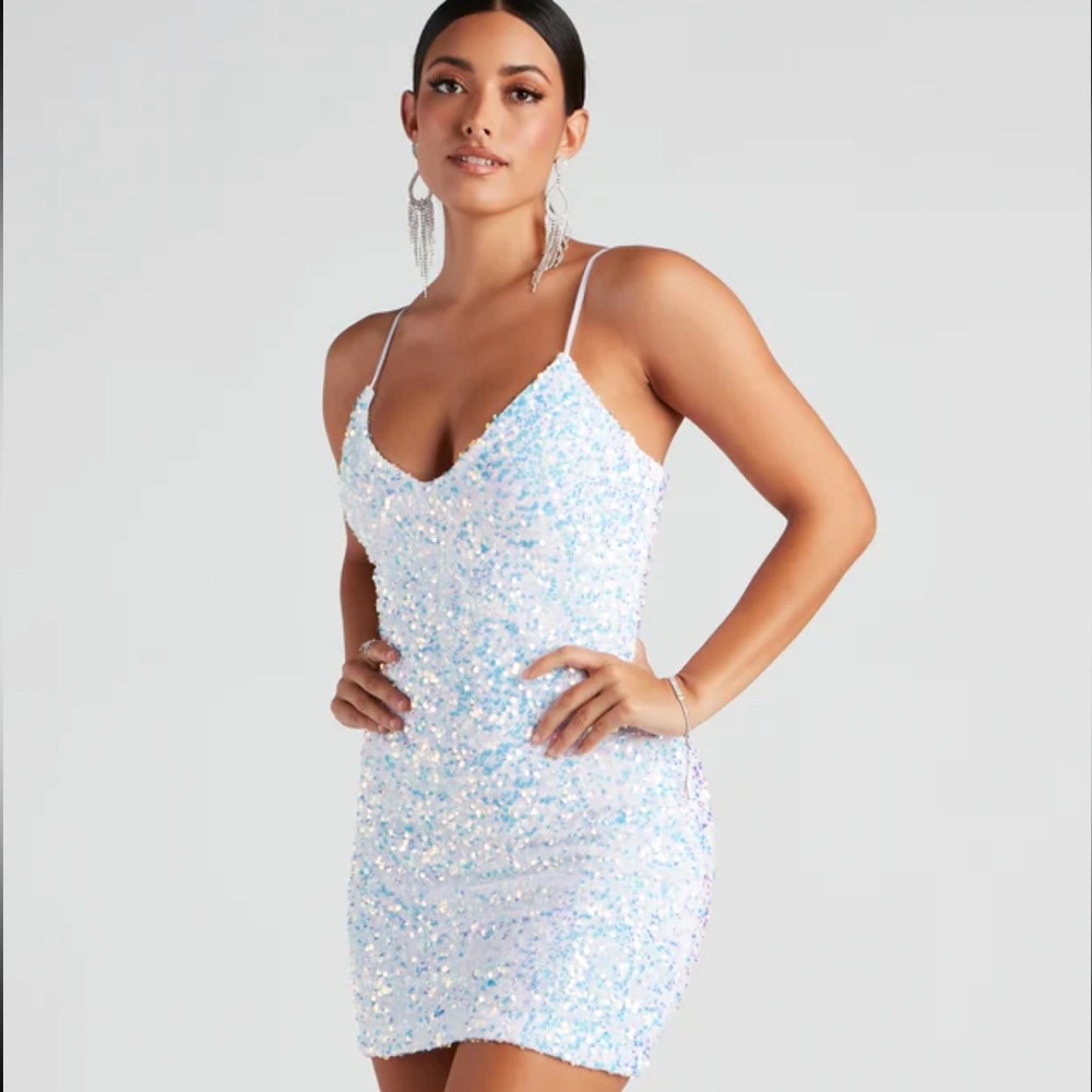 NWT XL Windsor White Sequin Mini Dress for Bachelorette Party